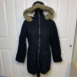 Women's Gap Black Faux Fur Hooded Parka Jacket